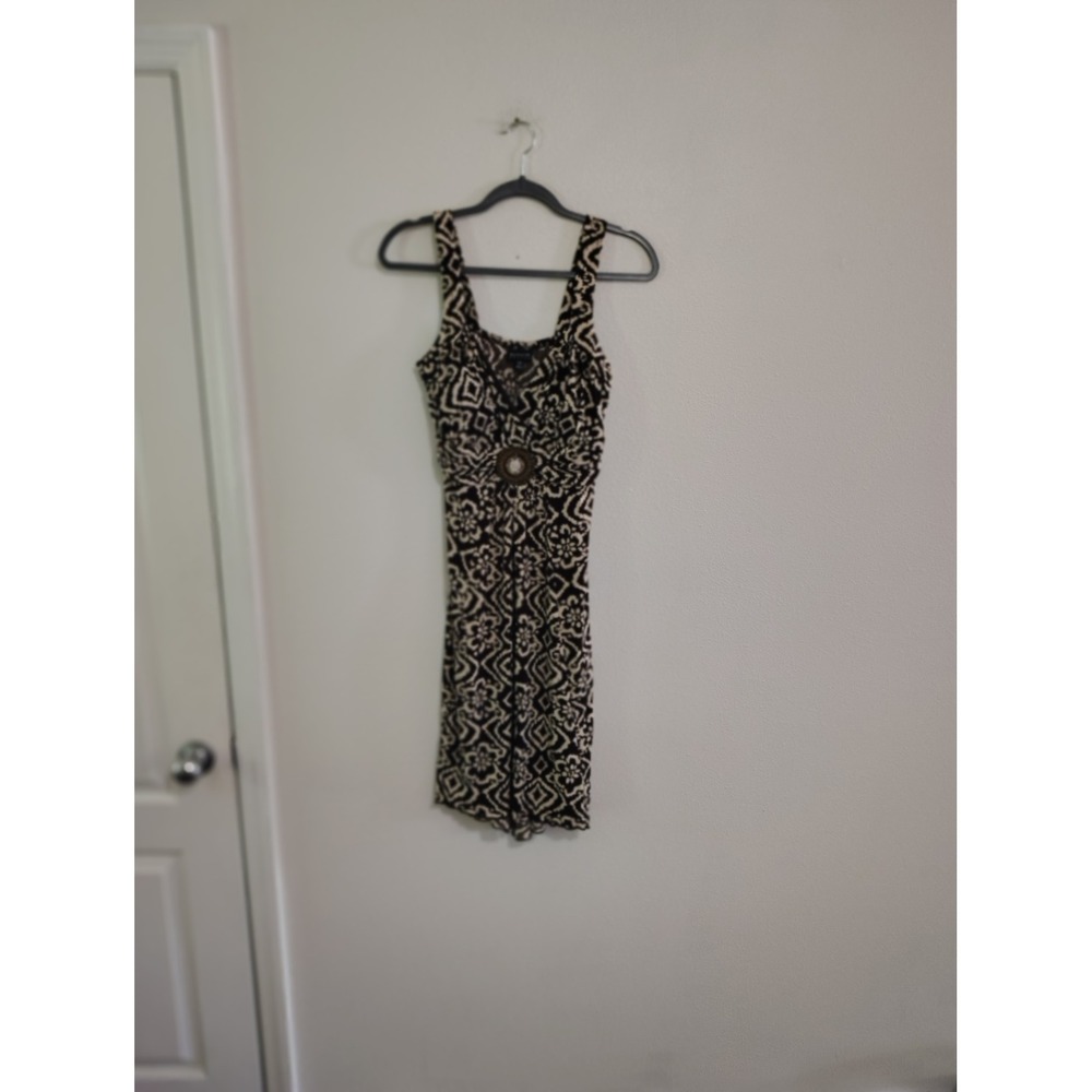 En‎ Focus Petite Black Cream Geometric Medallion Sheath Dress Size  Ring Detail